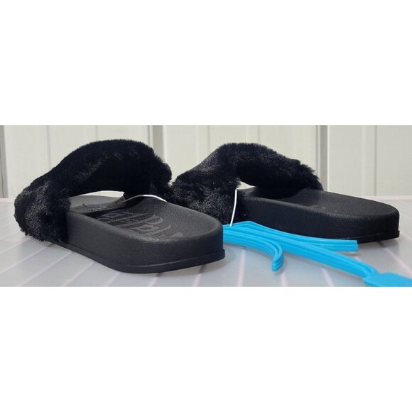 Mad Love Phoebe Black Faux Rabbit Fur Top Strap Slide House Sandals -- Size 10 - Picture 5 of 9